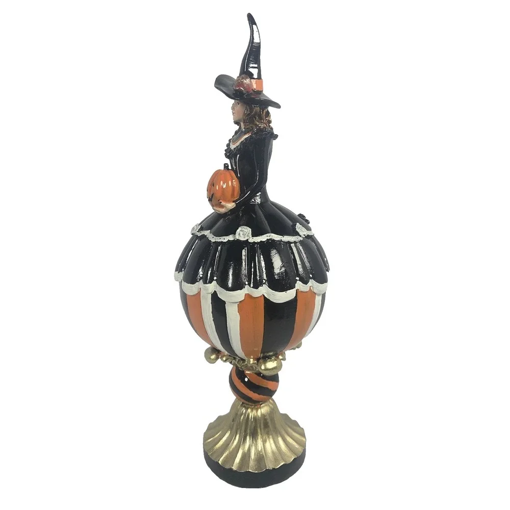 Bella Lux Witch Pumpkin Figurine 14 Inch Black Orange Halloween Decor